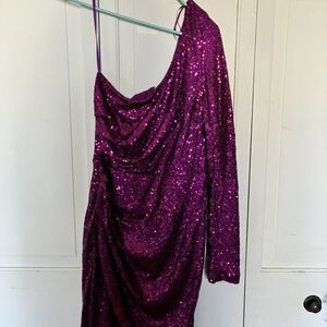 Windsor Pink Sequin One-Shoulder Mini Dress